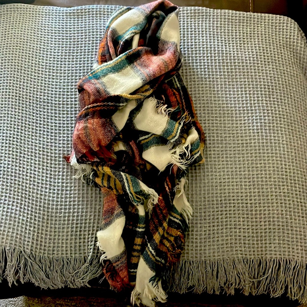 Used - Excellent Condition Steve Madden Wrap/Scarf. Maroon/Brown/Green/Off White